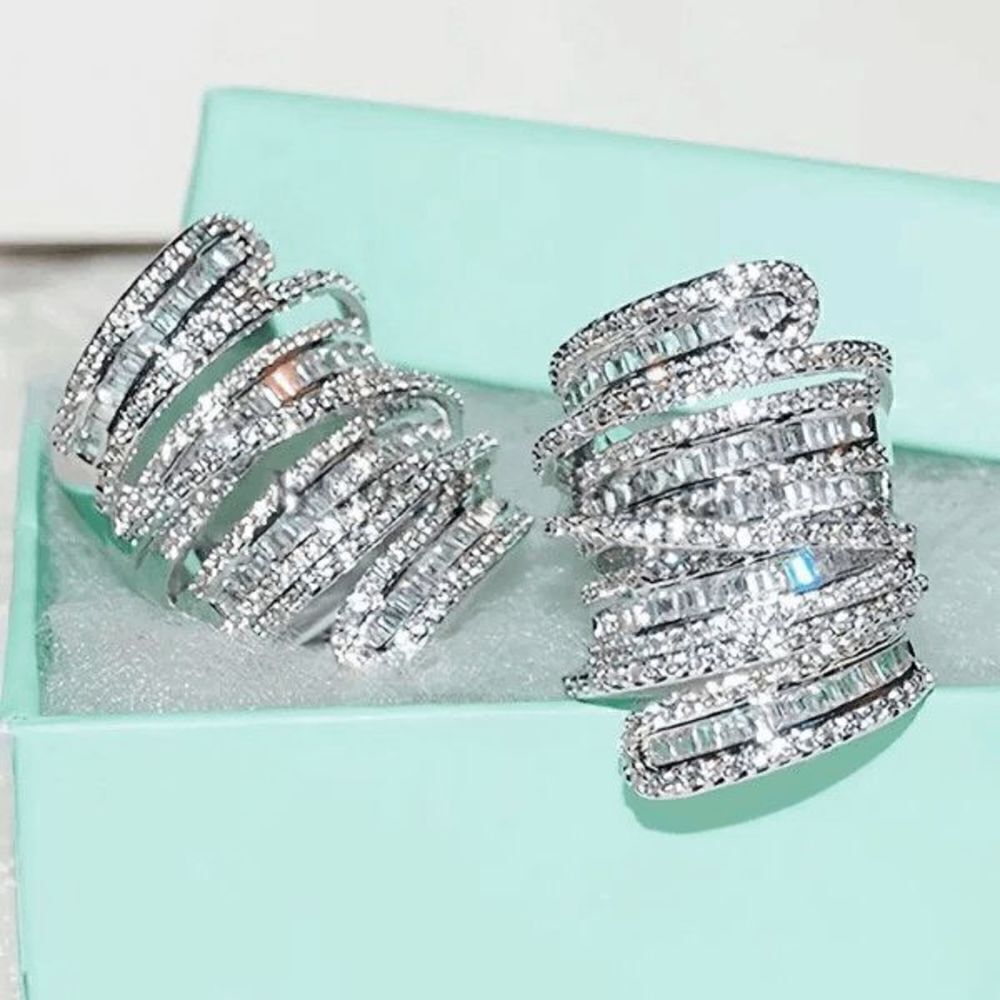 6.4 CT Sterling Silver Baguette Round Diamond Wedding Engagement Ring - Size 7